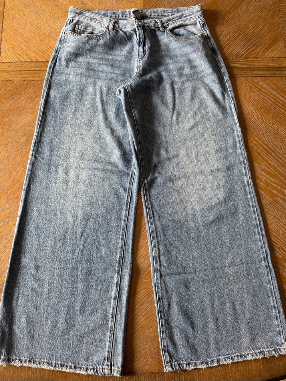 Rewash Classic Pleat Wide Leg Jeans Size 11/30 Light Wash High Rise Denim